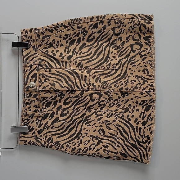 Animal Print Leopard Mini Denim Skirt Small - Picture 1 of 8